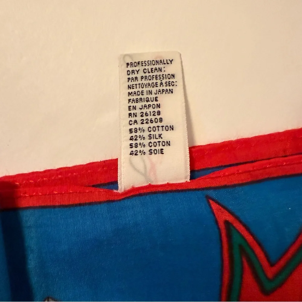 TALBOTS SCARF GOLF THEME BLUE RED GOLD MULTI COLOR RECTANGLE COTTON SILK BLEND